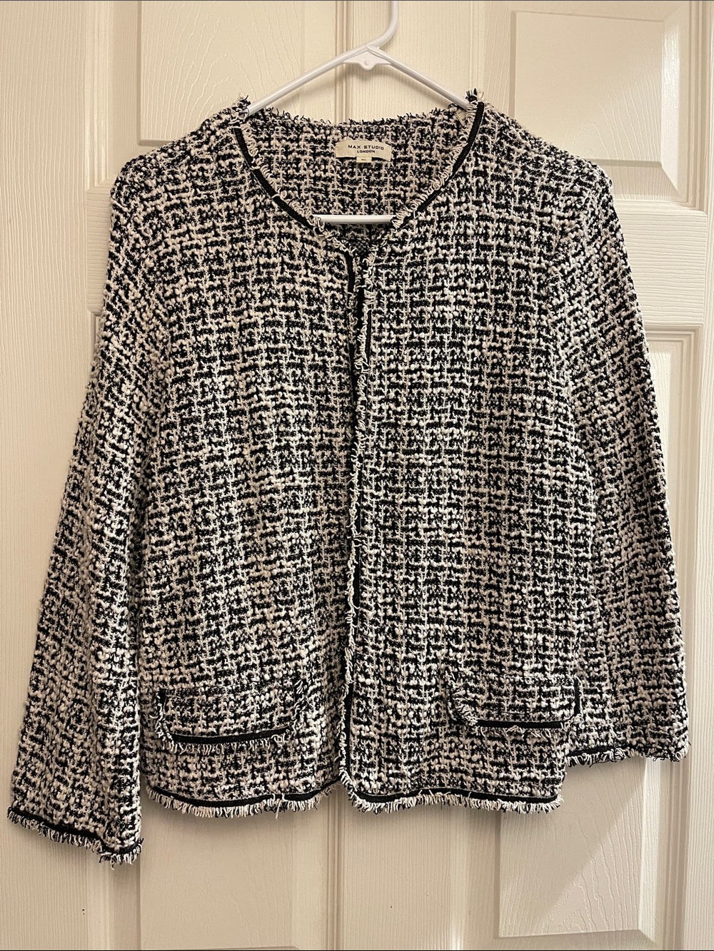 Max Studio Black & White Tweed Boxy Open Jacket